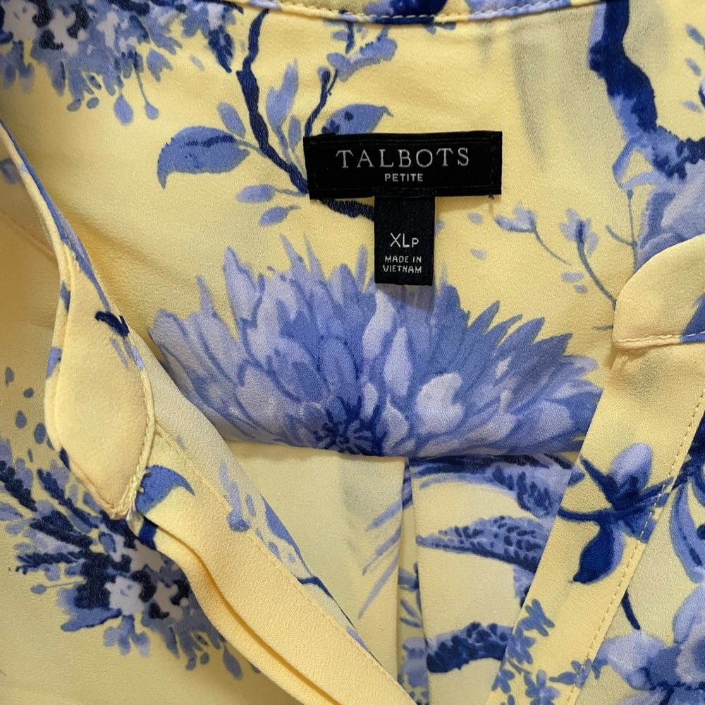 NWOT Women’s Talbots Yellow and Blue Floral 3/4 Sleeve Blouse size XL Petite - Picture 4 of 6